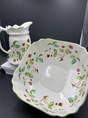 Lot James Kent Old Foley Strawberry Stoneware Pitcher and Serving Bowl